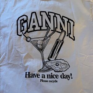 Ganni White T-Shirt with Martini Graphic